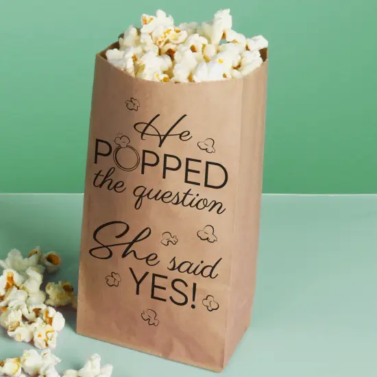 Big Dot of Happiness He Popped the Question She Said Yes Popcorn Bags, Favor Snack Treats, Free-Standing Individual Kraft Brown Paper Bags - 25 Count {4}