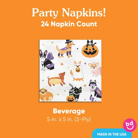 Big Dot of Happiness Halloween Pets Party Napkins, Cat and Dog Costume Party Halloween Decor, White 3-Ply Paper Beverage Napkins - 24 Count {5}