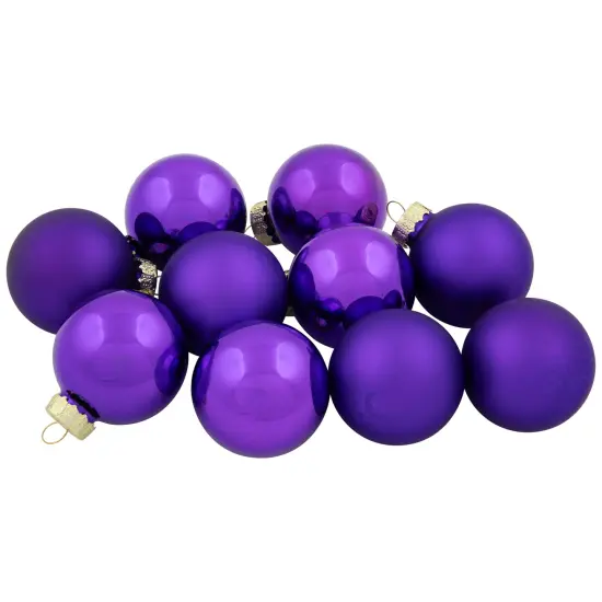 Northlight Shiny and Matte Purple Glass Ball Christmas Ornaments - 1.5" (40mm) - Purple - 10ct {4}