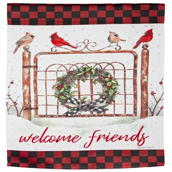 Welcome Friends Cardinal Fence Winter Garden Flag 2 Sided Decorative {1}