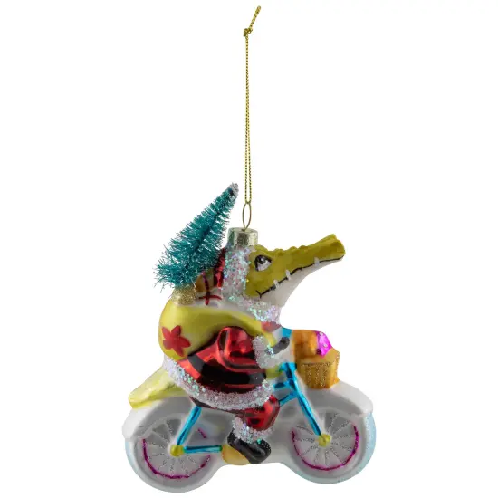 Northlight Crocodile Santa Glass Christmas Ornament- 4.25" Yellow {5}