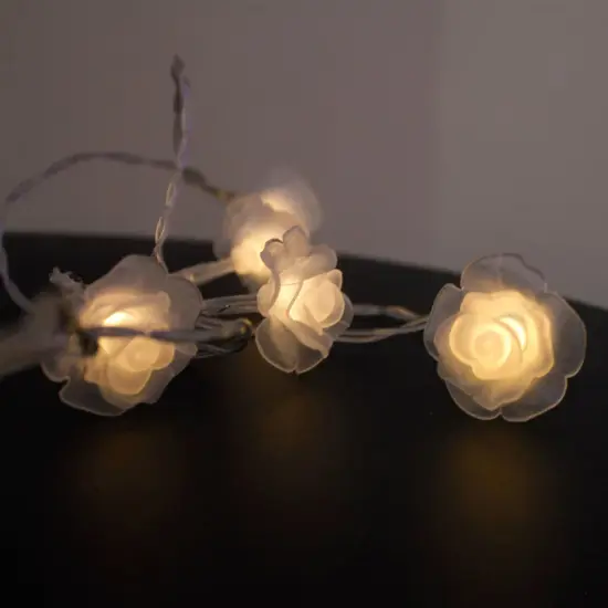 20 LED 5MM Lights With Pvc Rose Flowers warm white {1}