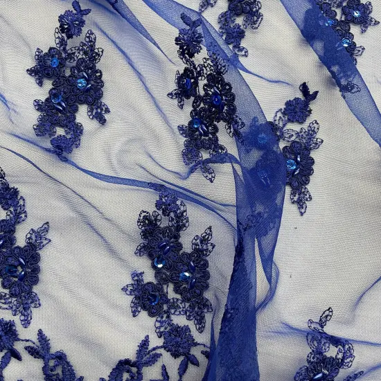 1 Yard Beaded Corded Lace Fabric Embroidered Elegant Mesh Bridal Gown 53" Width Fuchsia {7}