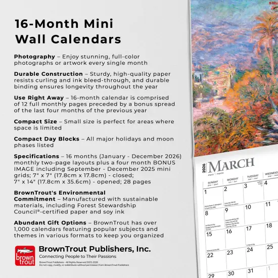 Claude Monet | 2026 7 x 14 Inch (Hanging) Monthly Mini Wall Calendar | English/French Bilingual {6}