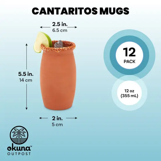 Clay Drinking Cups, Cantaritos de Barro Mexicanos for Margaritas, Tequila, Mexican Fiesta (12 oz), 12 Pack Brown {6}