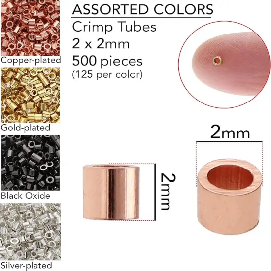 The Beadsmith Tube Crimp Beads, Gold Color, Uniform Cylindrical Shape, No Sharp Edges, Designed to Secure the Ends of Jewelry Stringing Wires and Cables Slvr 1.5x1.5mm800pcs {7}