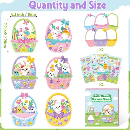 Easter Basket Scene Stickers - 12 Sets of Easter Theme Basket Stuffers Art Craft Kit {2}