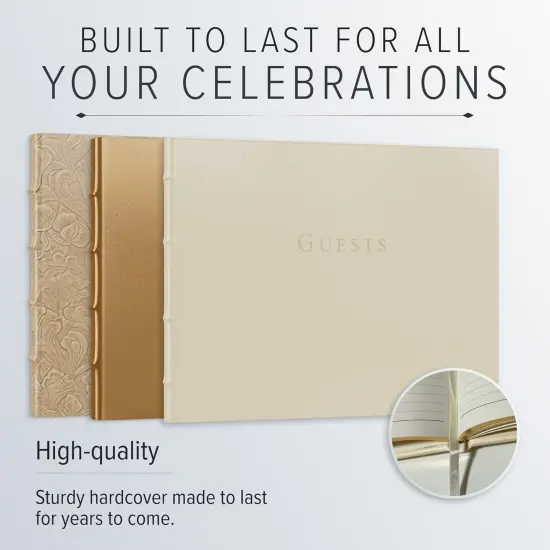Gallery Leather Guest Book Special Events, add Photos, 192 Lined Pages, Bonded Leather, Hardcover, Gold-Gilded, Guestbook Floral latte {3}