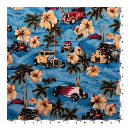 Hawaiian Hot Rods Printed Spandex Fabric {3}
