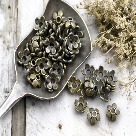 *300 6mm Antique Bronze Flower Bead Caps {2}