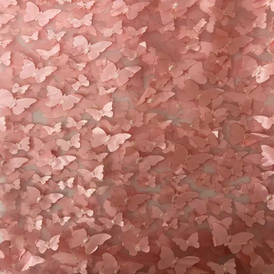 1 Yard 3D Butterfly Embroidered Satin Lace Polyester Fabric Elegant Material 60 Inch Width Mauve Pink {2}