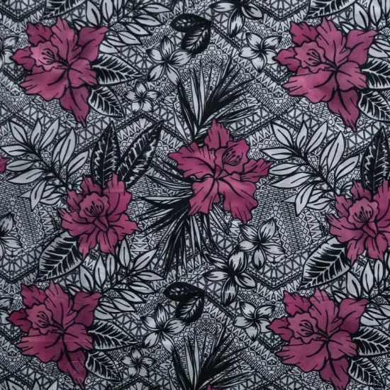 1 Yard All Over Tropical Flowers & Leaves Polyester Fabric 60 Inch Width Pink {1}