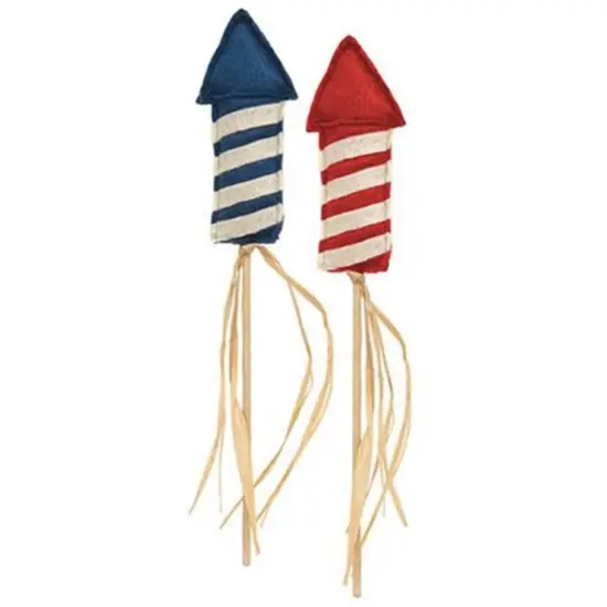 2 Asstd. Patriotic Felt Firecracker Pick with Raffia for Centerpieces and Mason Jars {1}