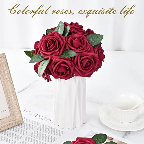 16Pcs Artificial Flowers Fake Roses with Stems {4}