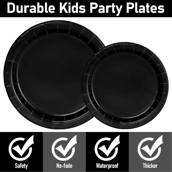 96 Pcs Party Plates, Black Paper Plates and Napkins, Disposable Tableware Set, Party Supplies {2}
