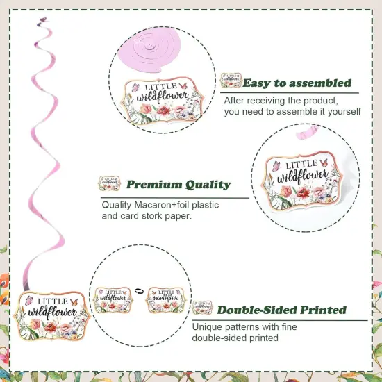 20Pcs Wildflower Hanging Swirl Decoration Vintage Floral Butterfly {3}