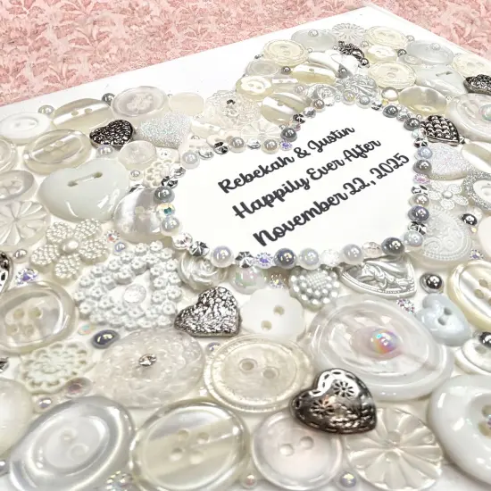 Wedding Heart Button Bundle &ndash; 50 Wedding-Themed Buttons with Silver Pearls, Gems & Sequins &ndash; DIY Craft Kit for 8x10 Canvas Art {6}