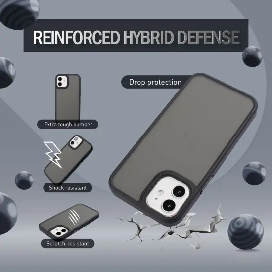 Insten Compatible with iPhone 12 Mini Case 5.4 inch, Translucent Matte Hybrid Hard Back Flexible TPU Bumper, Anti-Shatter Anti-shock Drop Protection, Wireless Charging, Black {2}