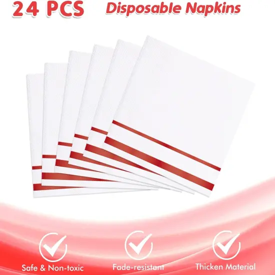 Red Party Supplies,Red Disposable Tableware Includes 24 Plates,24 Napkins and 1 Tablecloth {3}