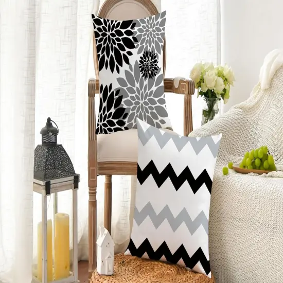 Modern Decorative Pillow Covers 18x18 Set of 4 Farmhouse Double-Sided Printing Pillow Covers Black Outdoor Cushion Covers for Couch Patio Garden {2}