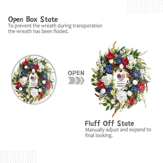 20 inch Independence Day Greenery Wreath for Front Door, 4th of July Independence Day Red White Blue Flower Wreath for Wall Window Party Wedding Decor Spring Summer Decoration for Home {4}