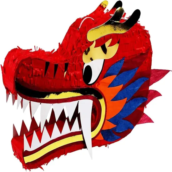 Dragon Pinata - Chinese Head, Birthday Party Supplies, 2025 Chinese New Year Decorations (16.5x11x3 In) {4}