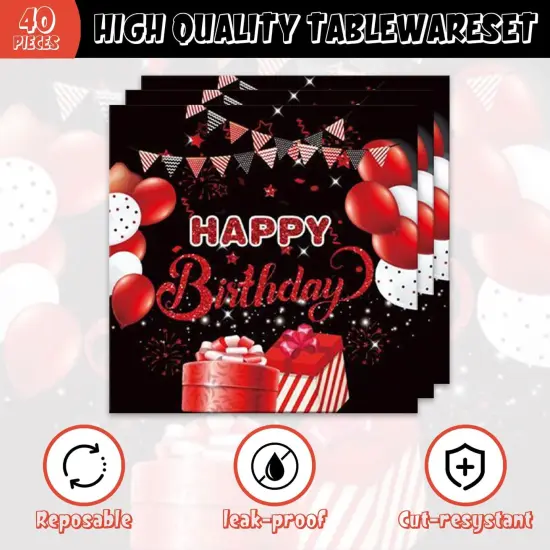40pcs Red and black birthday Party Supplies,include 20 dessert plate, 20 Napkin,Used for Red and black birthday Party Decoration (Red Black) {4}
