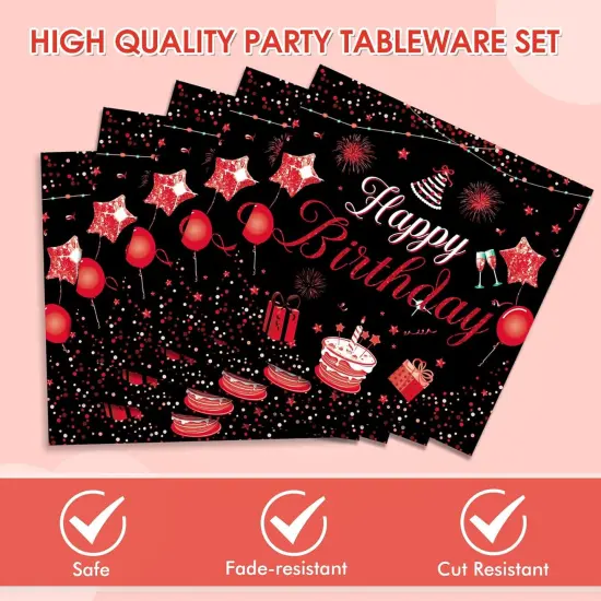 40 PCS Happy Birthday Decorations for Men Women Red and Black Birthday Party Decorations Included 20 Plates and 20 Napkins Red Party Tableware Set for Happy Birthday Party Supplies {3}