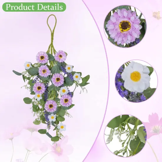 20" Artificial Purple & White Daisy Teardrop Swag {2}