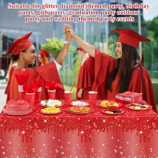 452 Pcs Red Birthday Party Decoration Include Red Diamond Paper Plates Napkins Cups Tablecloth Cutlery Straws Tableware {3}