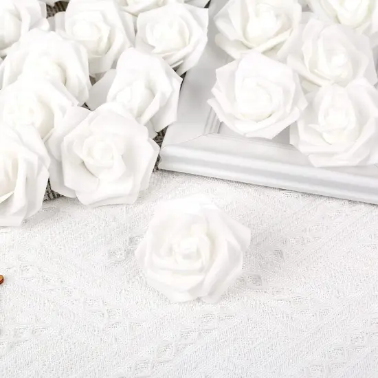 100 Pcs Artificial Rose Flower Heads Real Looking White Foam Centerpieces {3}