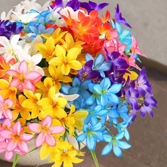 Artificial Fake Flowers for Outdoor Spring Decoration, 12 Bundles UV Resistant Faux Plastic Fabric Flowers Lily for Indoor Outdoor Garden Porch Entryway Window Box Pot Vase Planter Decor {2}