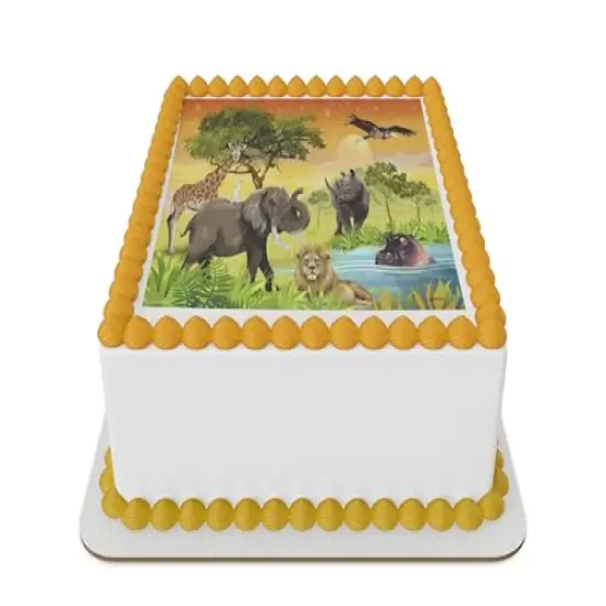Jungle animals safari Edible Icing Sheets for 1/4 Sheet cake ot larger {1}