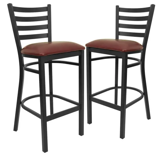 Emma and Oliver 2 Pack Ladder Back Metal Restaurant Barstool NaturalWood/Black {8}
