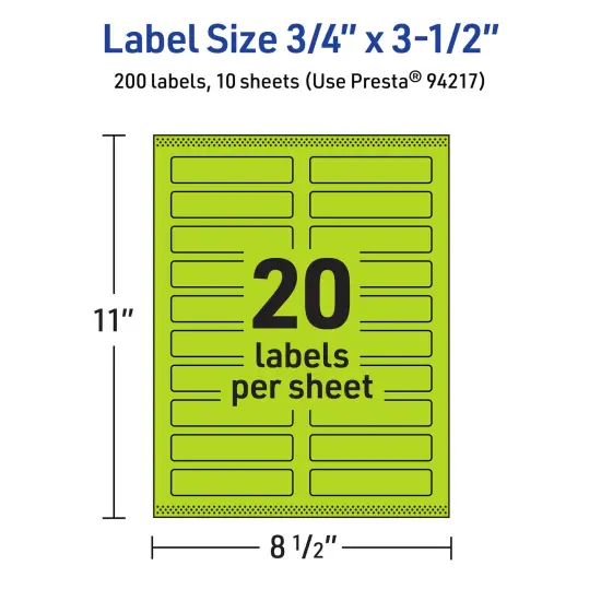 Avery Bright Green Paper Labels, 0.75" x 3.5" Rectangle {5}