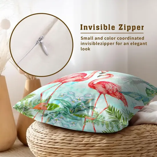 Throw Pillow Covers 18x18 Inch Pink Bird Flowers Home Decorative Pillowcase Tropical Leaves Cushion Cover for Indoor Outdoor Living Room Sofa Bedroom,Set of 2 {3}
