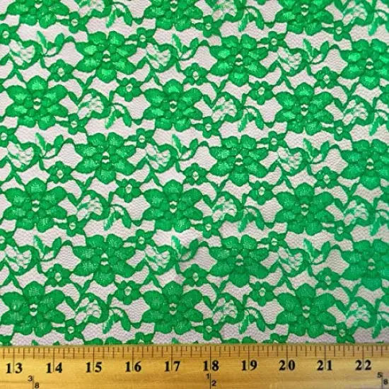 1 Yard Kelly Green Raschel Lace Fabric 100% Polyester French Floral for Dresses, Bridal & D&eacute;cor 60&Prime; Wide {1}
