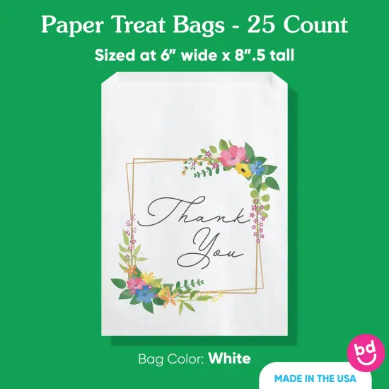 Big Dot of Happiness Wildflowers Thank You Paper Treat Bags, Bridal Shower or Wedding Candy Bags, Greaseproof White Sandwich Cookie Bags - 25 Count {5}
