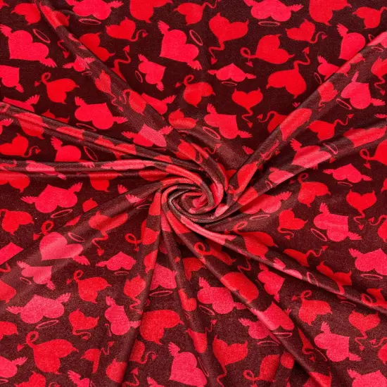 1 Yard Devil Heart Print Stretch Velvet Fabric for Costumes Leggings Dancewear Streetwear {1}