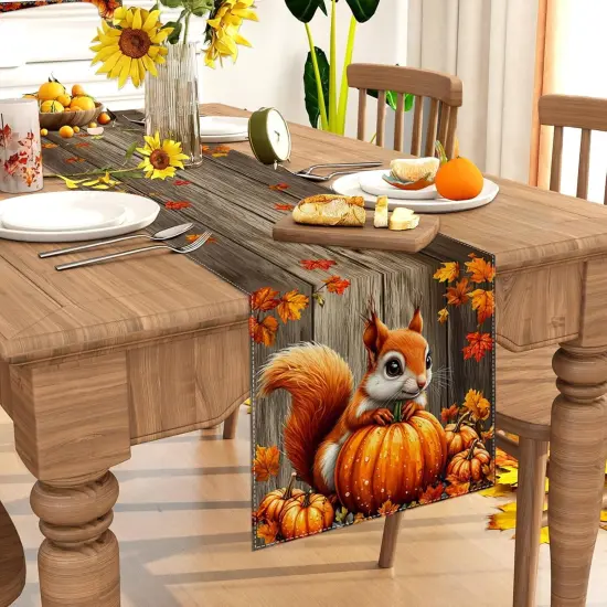 Pumpkin Squirrel Fall Table Runner {3}