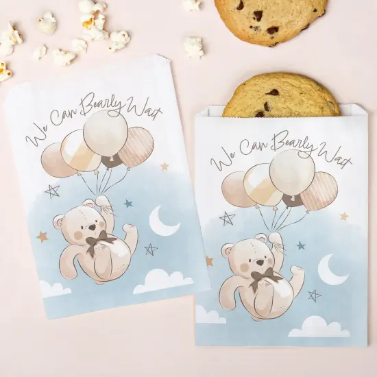Big Dot of Happiness We Can Bearly Wait Paper Treat Bags, Teddy Bear Baby Shower Candy Bags, Greaseproof White Paper Sandwich Cookie Bags - 25 Count {1}