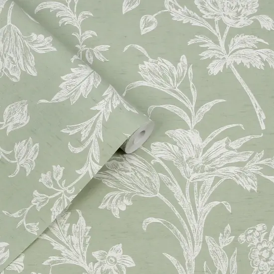 Laura Ashley Lloyd Sage Green Wallpaper {3}