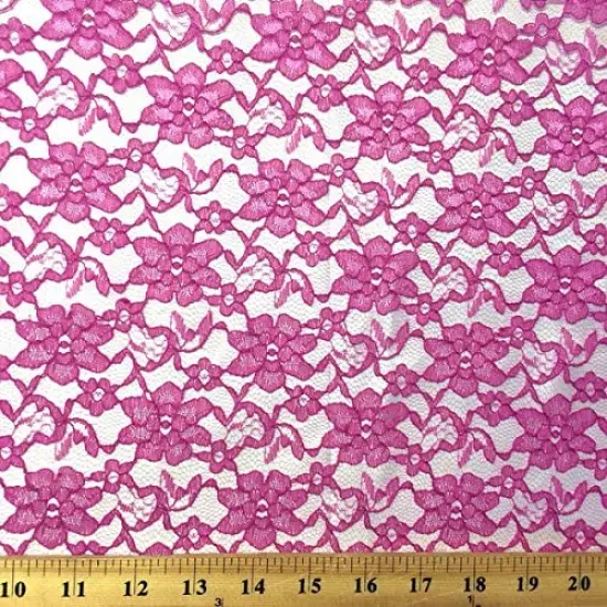 1 Yard Magenta Raschel Lace Fabric 60" Wide 100% Polyester French Floral Lace for Bridal & Evening Wear {1}
