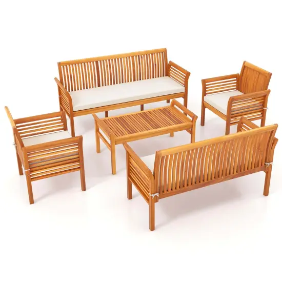 Costway 5 PCS Patio Furniture Set with Acacia Wood Frame & Removable Seat Cushions {1}