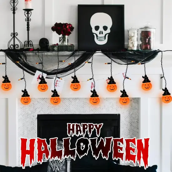 Halloween Curtain Pumpkin Hat Lights {3}