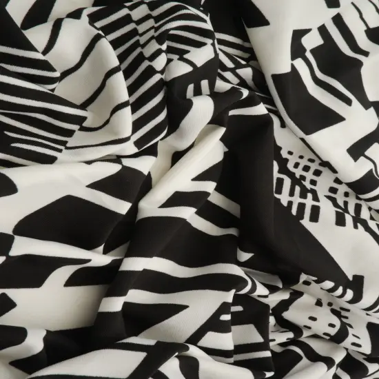 1 Yard DTY Geo Print Fabric, 190 GSM Polyester Spandex Blend 58/60" Width BLACK {7}