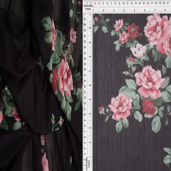 Digital Floral Mesh Fabric Lightweight Sheer Stretch, 56/58&rdquo; Wide Polyester Spandex IVORY {7}