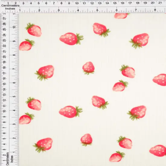 1 Yard 93% Polyester 7% Spandex Cotton-Style Pointelle Strawberry Print Fabric 58/60" Width IVORY/RED {4}