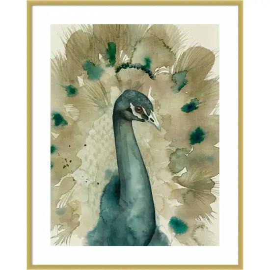 Sepia Peacock I by Grace Popp Wood Framed Wall Art Print {6}