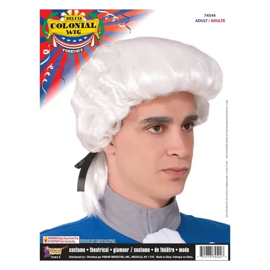 Colonial Male Deluxe Adult White Costume Wig {3}